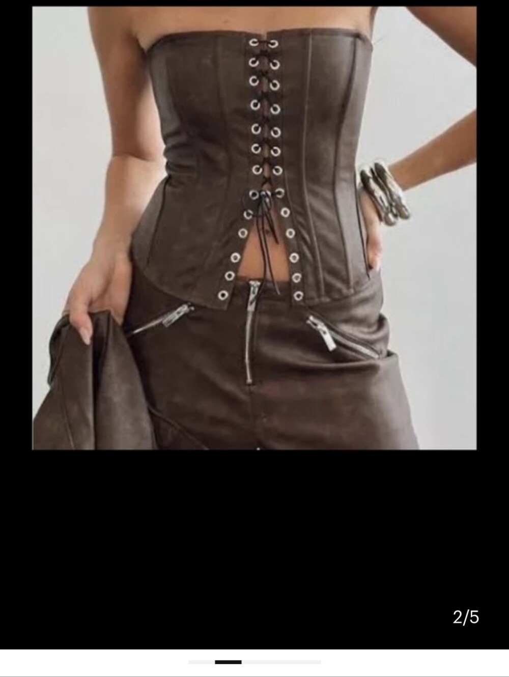 WeWoreWhat Faux Leather Lace Front Corset Top Patina Dark Brown Sz 2